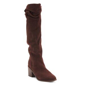 KELSI DAGGER Chocolate Suede Easton Ruched High Shaft Boots
